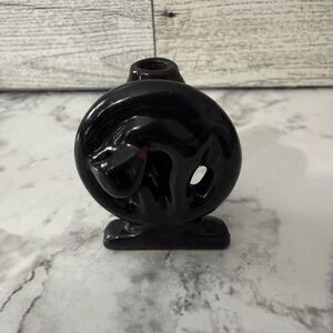 Vintage Mid-Century Black Cat Incense Burner Arched Back Ceramic Figurine MCM